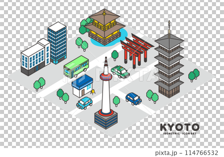 京都城市景觀等距圖示素材/插畫/向量/觀光 京都城市景觀等距圖示素材/插畫/向量/觀光 114766532