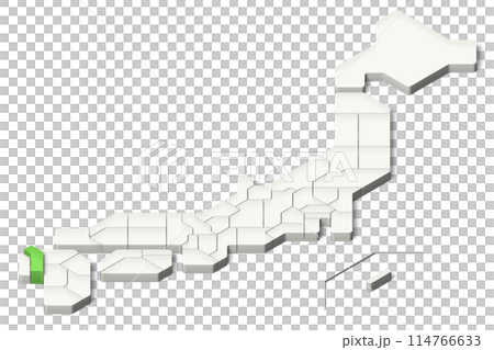 Simplified 3D Map of Japan - Saga Prefecture - Isometric (Shadowed and Transparent Background) 114766633