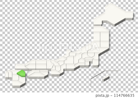 簡略化された3D日本地図 大分県 アイソメトリック(影付き背景透過) 簡略化された3D日本地図 大分県 アイソメトリック(影付き背景透過) 114766635