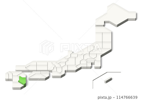 簡略化された3D日本地図　宮崎県　アイソメトリック（影付き背景透過） 114766639