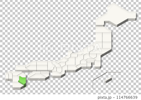 簡略化された3D日本地図　宮崎県　アイソメトリック（影付き背景透過） 114766639