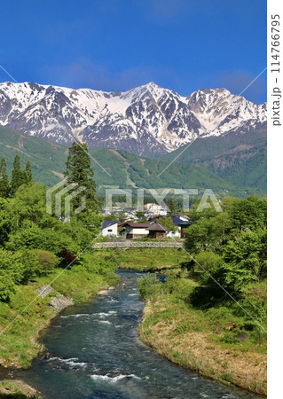 姫川と北アルプス・大出公園(長野県・白馬村) 姫川と北アルプス・大出公園(長野県・白馬村) 114766795