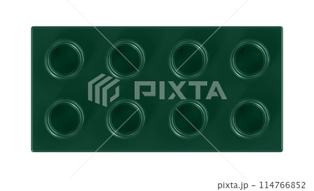Dark Green Lego Block Isolated on a White Background. Close Up View of a Plastic Children Game Brick for Constructors, Top View. High Quality 3D Rendering with a Work Path. 8K Ultra HD, 7680x4320 114766852