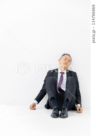 ミドル男性　ビジネス　座り込む　縦 114766869