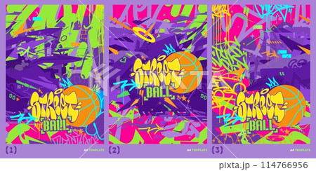 Trendy Hip Hop Urban Street Art Graffiti Style Basketball Vector Illustration A4 Poster Template 114766956