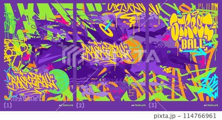 Hip Hop Urban Street Art Graffiti Style Basketball Vector Illustration A4 Poster Template 114766961