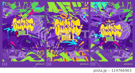 Trendy Hip Hop Urban Street Art Graffiti Style Basketball Vector Illustration A4 Poster Template 114766963