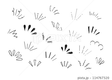 Pop line frame comic anime effect healine mark, suprise doodle emotions isolated on white background. Attention sign, notice or sparles. 114767320