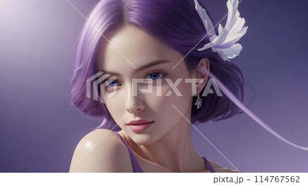 紫をテーマにした若い女性/Young woman with purple theme 114767562