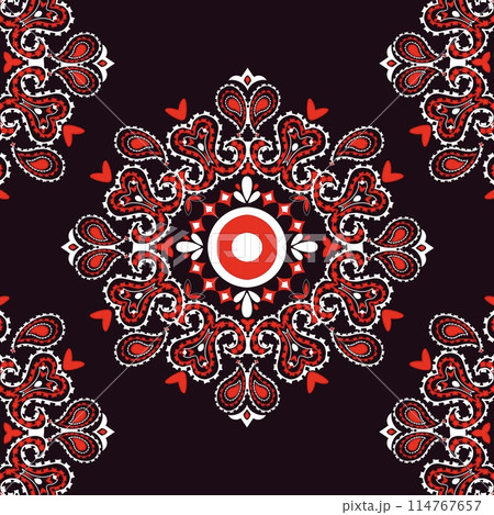 ethnic fabric pattern features vibrant red tones, inspired by pre-African clothing. Designed  ethnic specifically for the textile industry, this pattern reflects heritage and traditional aesthetics  114767657