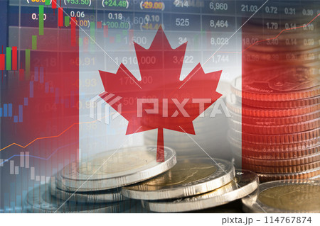 Stock market investment trading financial, coin and Canada flag , finance business trend data background. 114767874