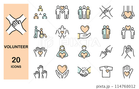 ボランティアに関するアイコンセット　カラー 114768012
