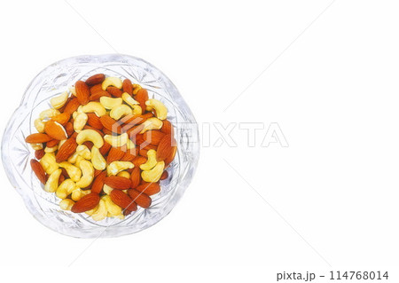 Crystal vase bowl with healthy nutritious nuts almond, cashew Crystal vase bowl with healthy nutritious nuts almond, cashew 114768014