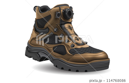 Realistic black brown Hiking shoe safty rubber fabric on white design for men vector 114768086