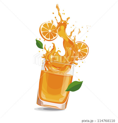 Splashes of red orange juice with slices. Vector clipart with citrus drink isolated for design Splashes of red orange juice with slices. Vector clipart with citrus drink isolated for design 114768110