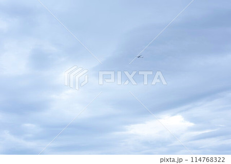 東京　新宿区からの空　雲と飛行機と青い空 114768322