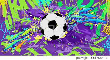 Trendy Abstract Hip Hop Urban Street Art Graffiti Style Soccer Or Football Illustration Background Trendy Abstract Hip Hop Urban Street Art Graffiti Style Soccer Or Football Illustration Background 114768594