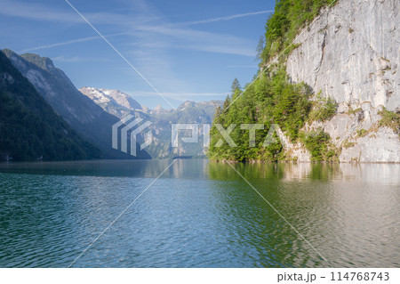 Konigsee lake near Jenner mount in Berchtesgaden National Park, Alps Germany Konigsee lake near Jenner mount in Berchtesgaden National Park, Alps Germany 114768743