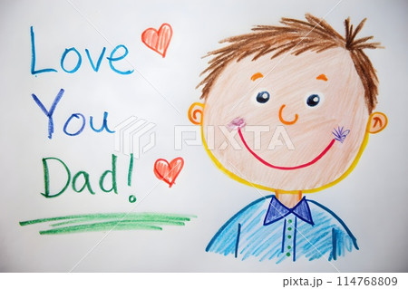 Heartwarming Father's Day Drawing: Child's Sketch of Dad with Loving Message, Banner, Poster, Flyer, Background, Gift Heartwarming Father's Day Drawing: Child's Sketch of Dad with Loving Message, Banner, Poster, Flyer, Background, Gift 114768809