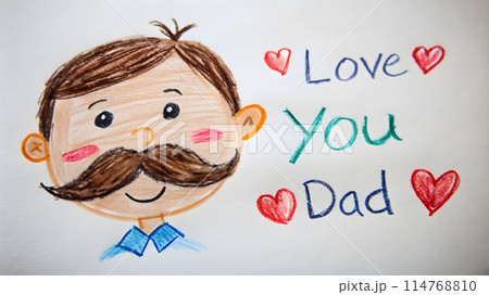 Heartwarming Father's Day Drawing: Child's Sketch of Dad with Loving Message, Banner, Poster, Flyer, Background, Gift Heartwarming Father's Day Drawing: Child's Sketch of Dad with Loving Message, Banner, Poster, Flyer, Background, Gift 114768810