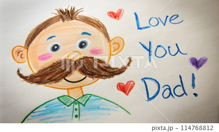 Heartwarming Father's Day Drawing: Child's Sketch of Dad with Loving Message, Banner, Poster, Flyer, Background, Gift Heartwarming Father's Day Drawing: Child's Sketch of Dad with Loving Message, Banner, Poster, Flyer, Background, Gift 114768812