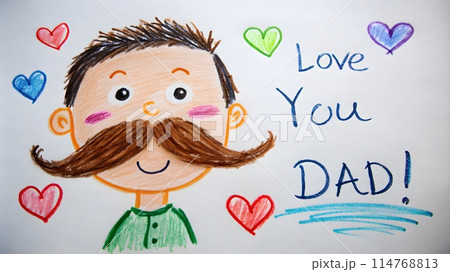 Heartwarming Father's Day Drawing: Child's Sketch of Dad with Loving Message, Banner, Poster, Flyer, Background, Gift Heartwarming Father's Day Drawing: Child's Sketch of Dad with Loving Message, Banner, Poster, Flyer, Background, Gift 114768813