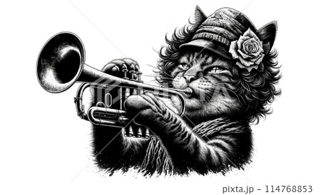 トランペットを吹く猫のイラスト素材 [114768853] - PIXTA