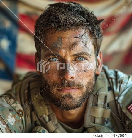 person amidst fluffy clouds stars twinkling above and a crescent moon casting its gentle glow. 114770043