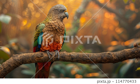 New Zealand Kea sits on a branch New Zealand Kea sits on a branch 114770433