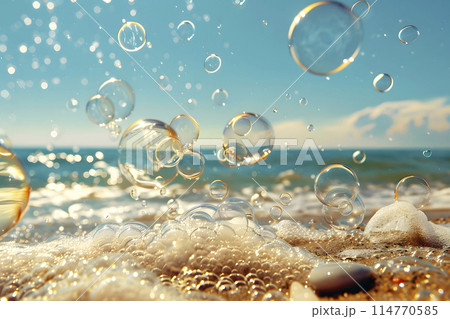 sea foam and bubbles on the shore, generative AI 114770585