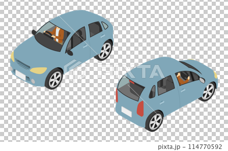 アイソメトリックイラスト:コンパクトカーに乗る男性 アイソメトリックイラスト:コンパクトカーに乗る男性 114770592