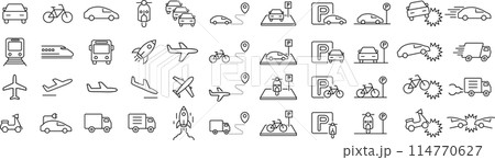 ベクターの乗り物の線画アイコンセット 114770627