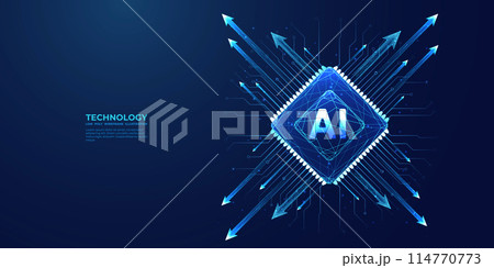 AI chip with light growth arrows and circuit elements.  114770773