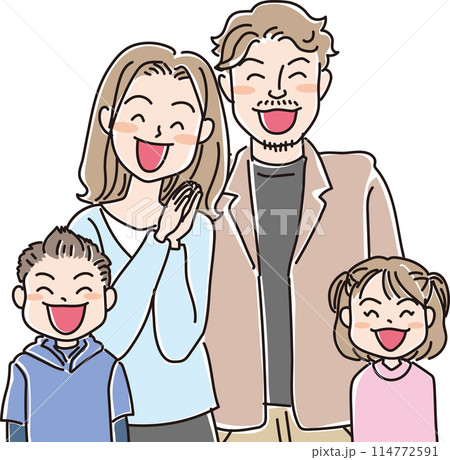 人物イラスト_笑顔の人々_4人家族_小学生男女_30代両親 人物イラスト_笑顔の人々_4人家族_小学生男女_30代両親 114772591