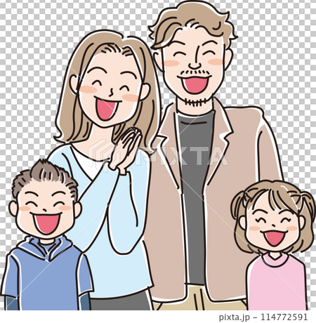 人物イラスト_笑顔の人々_4人家族_小学生男女_30代両親 人物イラスト_笑顔の人々_4人家族_小学生男女_30代両親 114772591