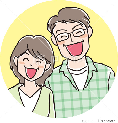 人物イラスト_笑顔の人々_中年男女_熟年夫婦_背景色あり 人物イラスト_笑顔の人々_中年男女_熟年夫婦_背景色あり 114772597