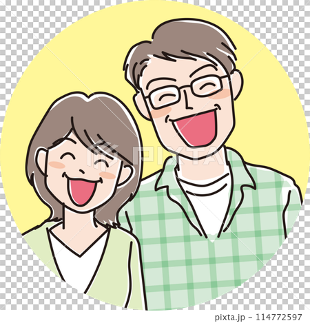 人物イラスト_笑顔の人々_中年男女_熟年夫婦_背景色あり 人物イラスト_笑顔の人々_中年男女_熟年夫婦_背景色あり 114772597