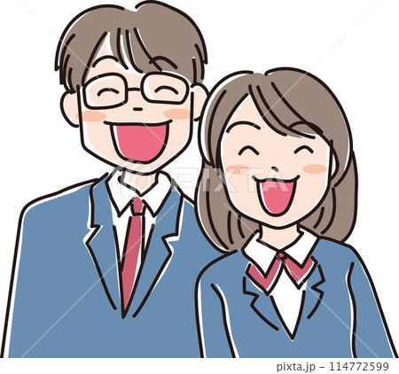 人物イラスト_笑顔の人々_制服の学生男女_眼鏡男子学生_女子学生 114772599
