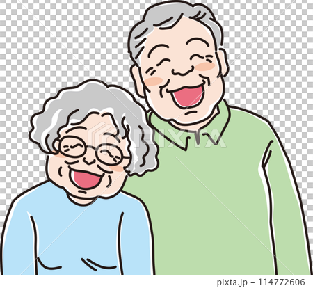 人物イラスト_笑顔の人々_笑顔の高齢カップル_70代男性_70代女性_笑顔の高齢者 人物イラスト_笑顔の人々_笑顔の高齢カップル_70代男性_70代女性_笑顔の高齢者 114772606