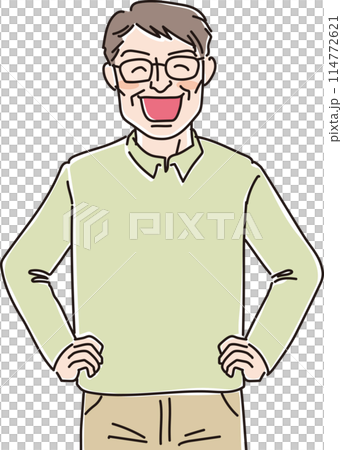 人物插畫_微笑的人_微笑的中年男子_50多歲和60多歲的男人_微笑的叔叔 114772621