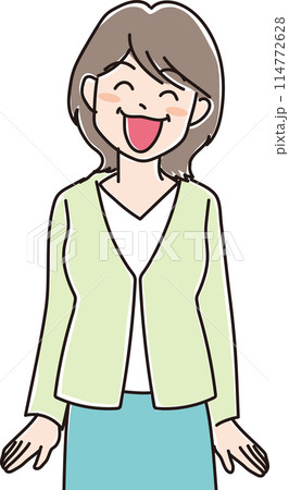 人物イラスト_笑顔の人々_笑顔の中年女性_40代50代女性_笑顔のおばちゃん 114772628