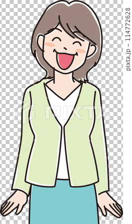 人物イラスト_笑顔の人々_笑顔の中年女性_40代50代女性_笑顔のおばちゃん 114772628