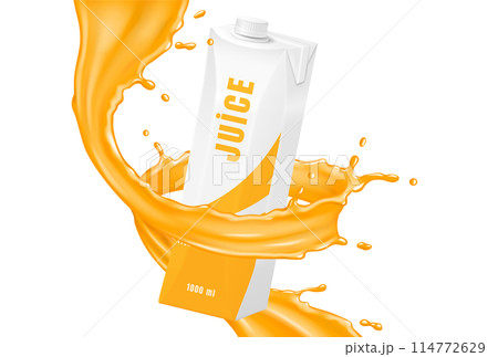 Juice packaging in orange swirl realistic illustration 114772629