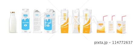 Eco friendly packaging for milk and juice illustrations 114772637