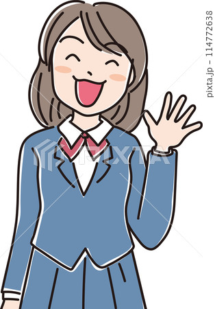 人物イラスト_笑顔の人々_笑顔の女子学生_10代_高校生_中学生_制服姿の学生_JK 114772638