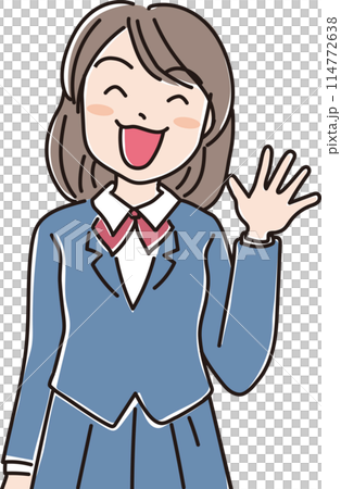 人物イラスト_笑顔の人々_笑顔の女子学生_10代_高校生_中学生_制服姿の学生_JK 114772638