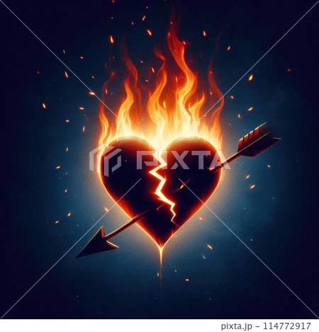heart shape on fire 114772917