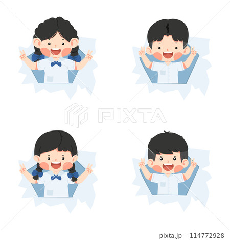 Kids in ripped paper hole set Kids in ripped paper hole set 114772928