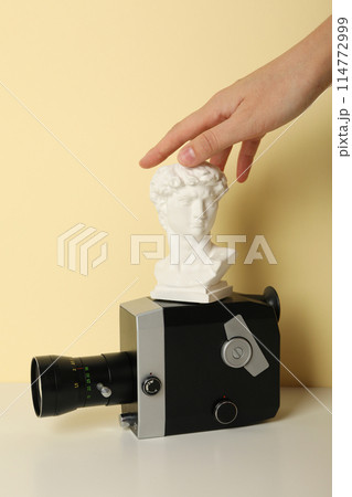 Retro camera, shooting on retro camera concept Retro camera, shooting on retro camera concept 114772999