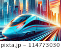 high speed train with speed motion at the railway station 114773030